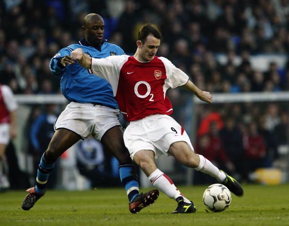 Francis Jeffers of Arsenal and David Sommeil of Manchester City