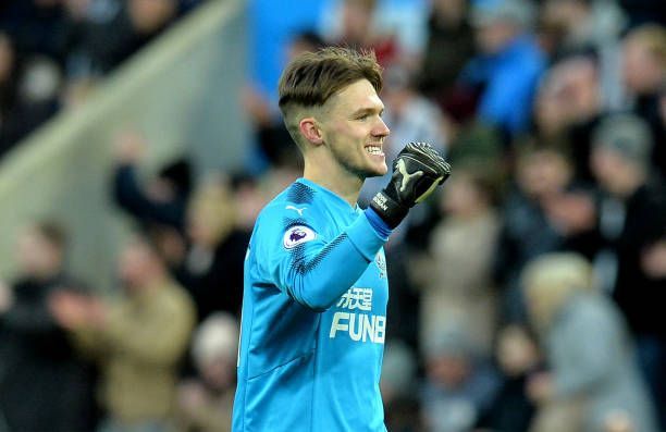 Freddie Woodman celebrates during Newcastle's FA Cup match in January