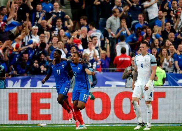 France's Kylian Mbappe and Ousmane Dembele in action against England in 2017
