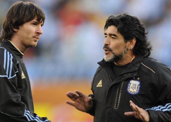 Argentina's coach Diego Maradona speaks
