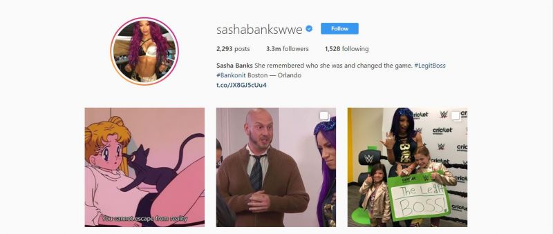 sasha is the legit boss of instagram - suoerstars with most instagram followers wwe