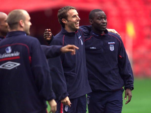 Southgate and Cole during training for England