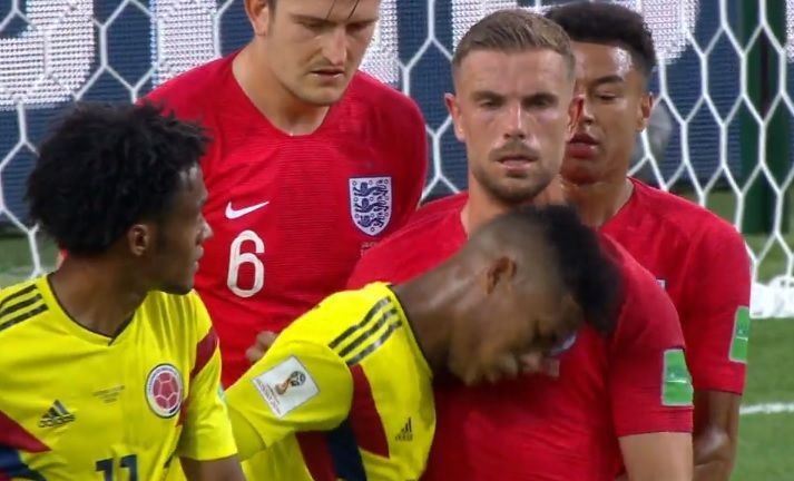 Barrios Headbutt Henderson Colombia England World Cup 2018