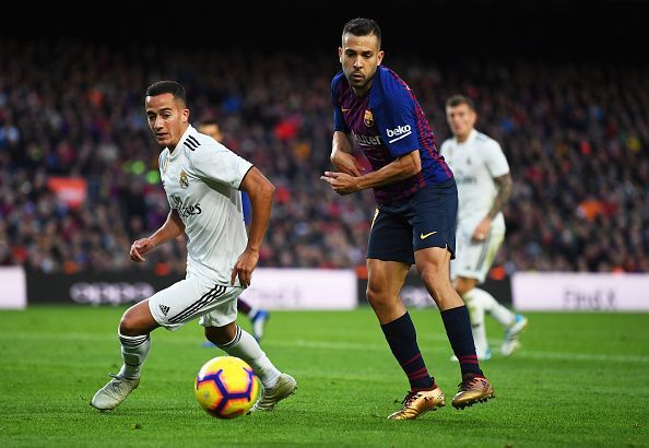 Alba battling for possession with Real's Lucas Vazquez during a memorable display
