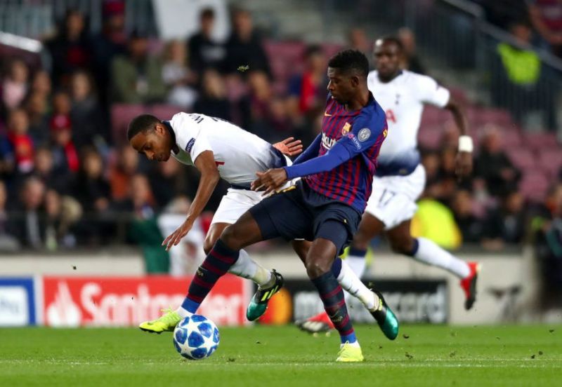 Baptism of fire: Walker-Peters lost possession and was outmuscled in the build-up to Dembele's goal
