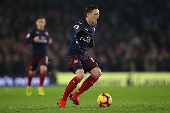 Mesut during Arsenal's 1-1 draw with Brighton on Boxing Day, where he was replaced at HT through injury