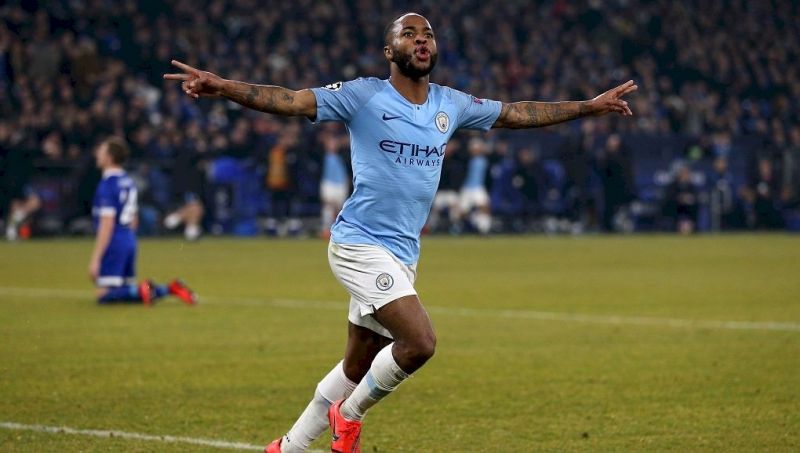 Sterling wheels away to celebrate his last-gasp winner as City recovered a 2-1 deficit in Germany