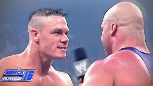 A young John Cena facing Kurt Angle