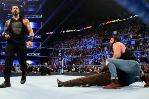  ] Roman Reigns attacked Elias and Vince McMahon at SmackDown Live 