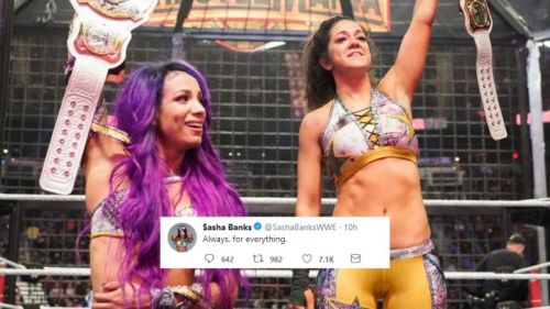  ] Sasha Banks appeared to thank Bayley, tweeting: 