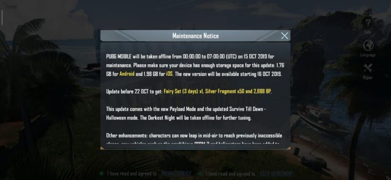 PUBG Mobile Maintainance Shutdown