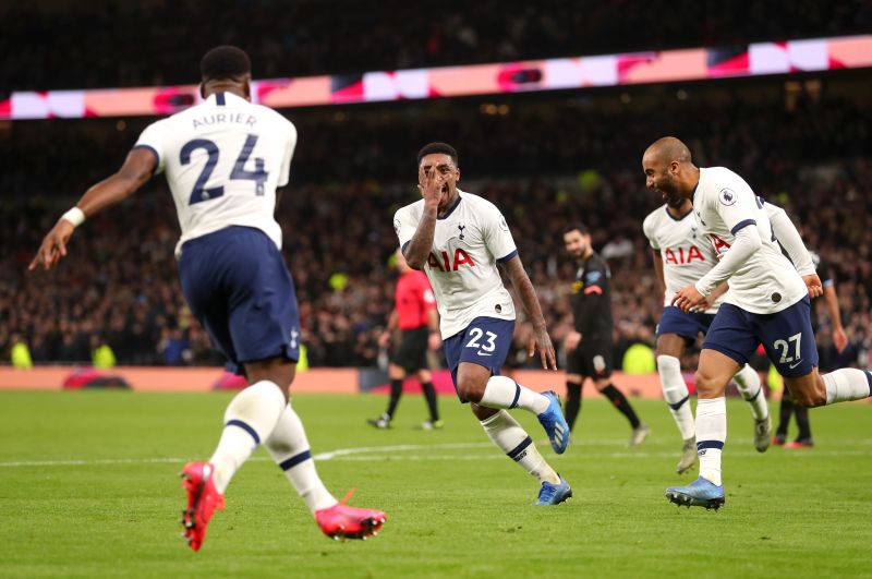 Steven Bergwijn celebrates his goal against Manchester City.