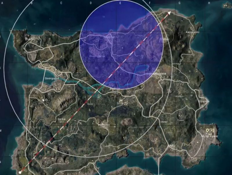 The Bluehole marked on the map. Indicates the creation of new safe zone. Makes the fight more balanced within PUBG landscape