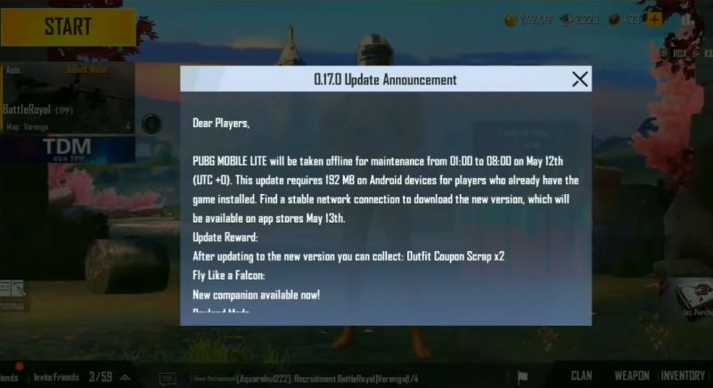 The official announcement by PUBG Mobile