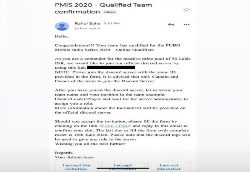 PMIS 2020 In-Game Qualifiers E-Mail