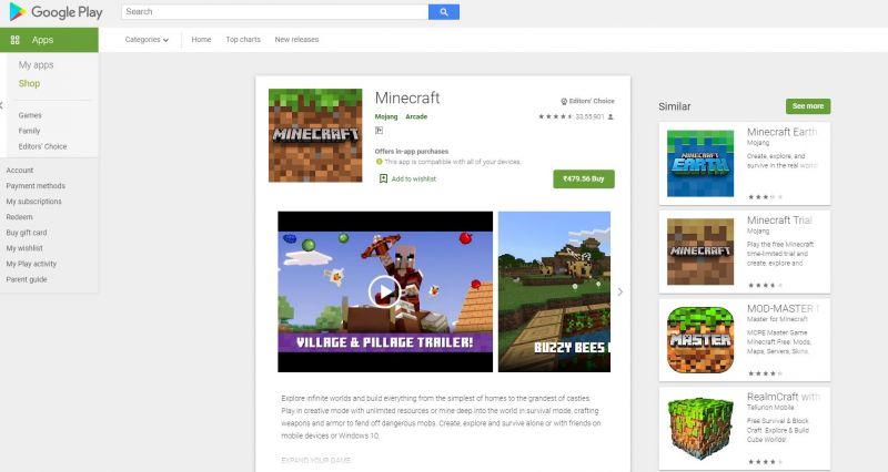 minecraft google play pc