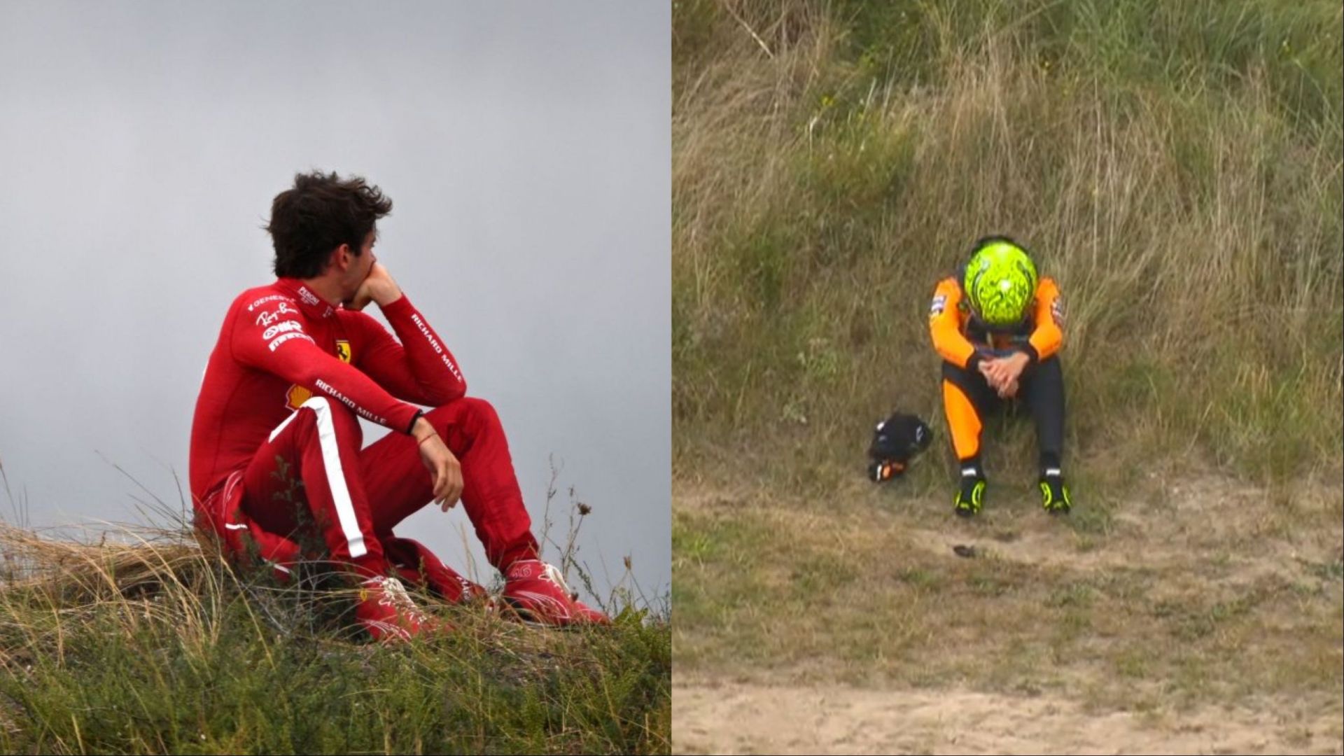 Watch: F1 live telecast showcasing a heartbroken Lando Norris sitting on the grass and then panning to Charles Leclerc during the F1 Dutch GP