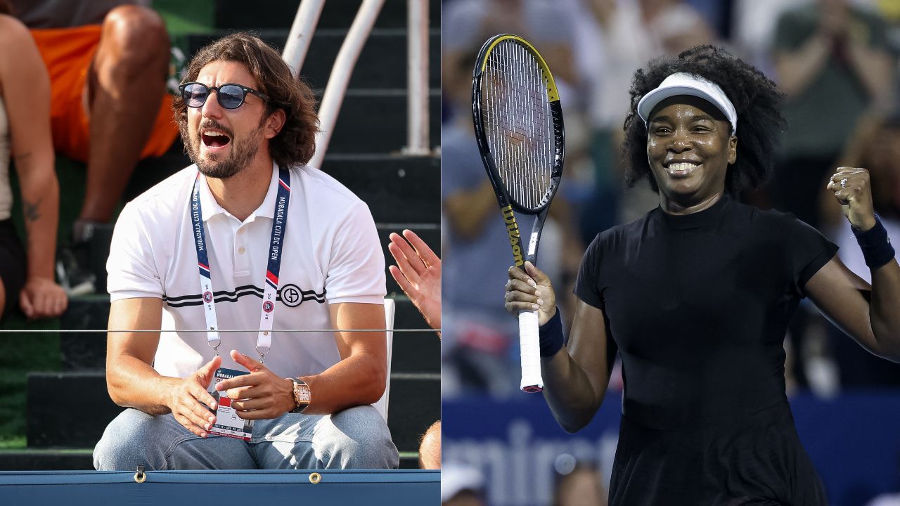 Venus Williams’ fiancé Andrea Preti proudly cheers on American from the sidelines as she gears up for US Open 1R