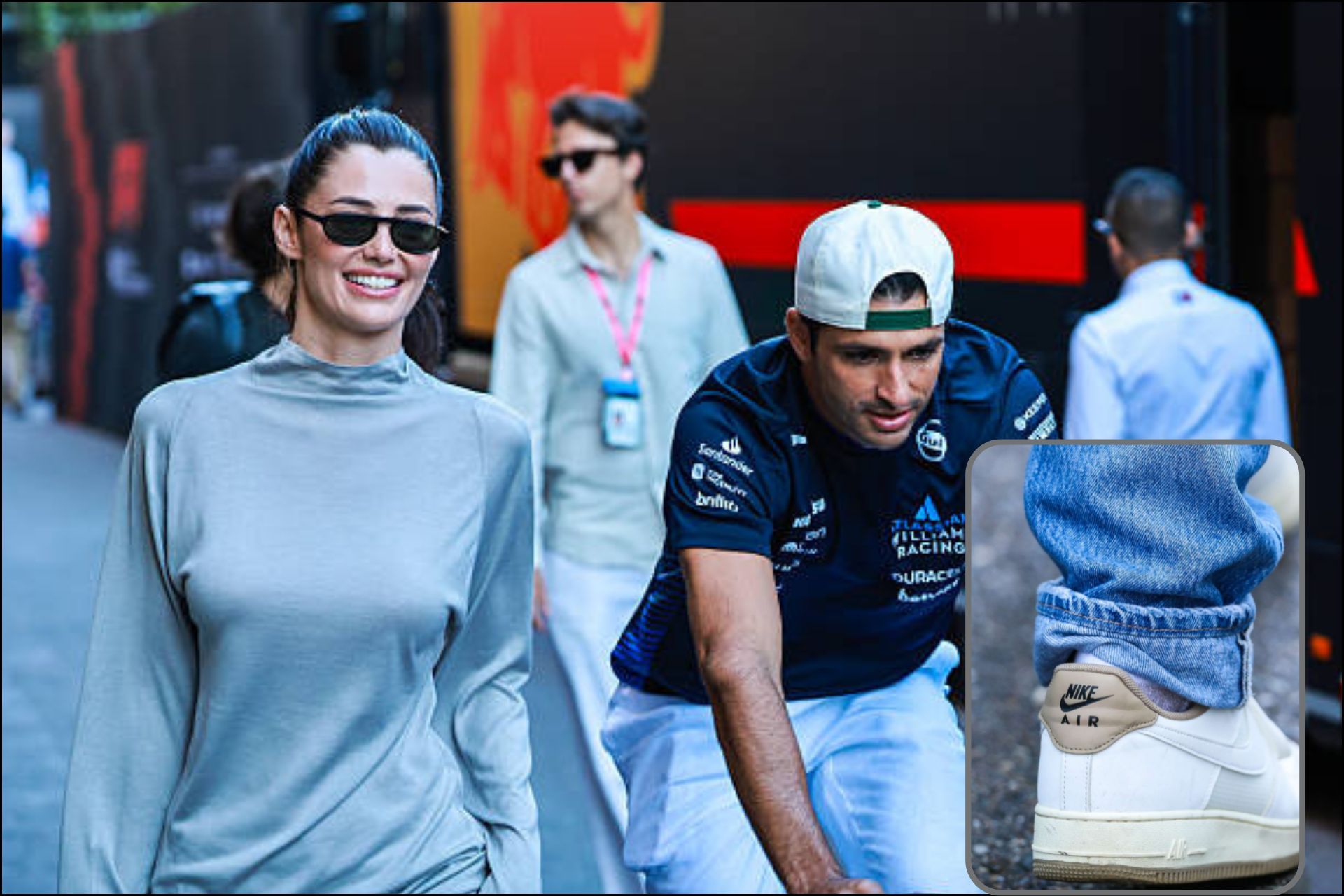 Carlos Sainz's girlfriend Rebecca Donaldson drops a 3-word reaction to the Spaniard being caught wearing jeans that are longer than normal