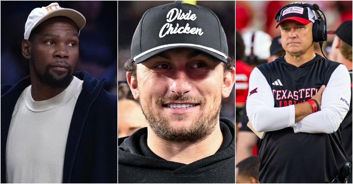 Longhorns alum Kevin Durant sends NSFW message to Texas Tech during Red Raiders' 62-14 demolition job of Kent State as Johnny Maziel cheers