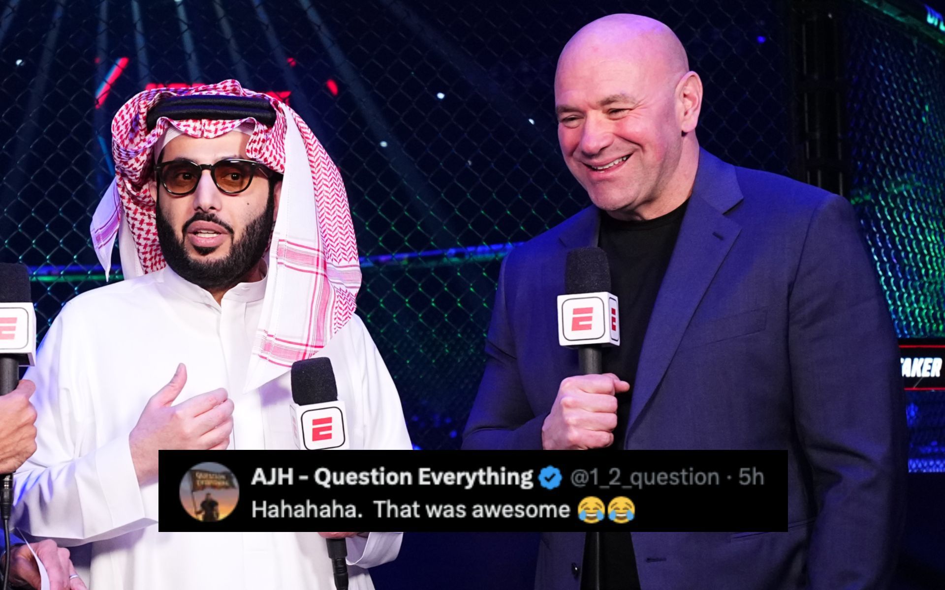 "A mess" - Fans react to Dana White and Turki Alalshikh's hilarious miscommunication at Canelo Alvarez vs. Terence Crawford presser 
