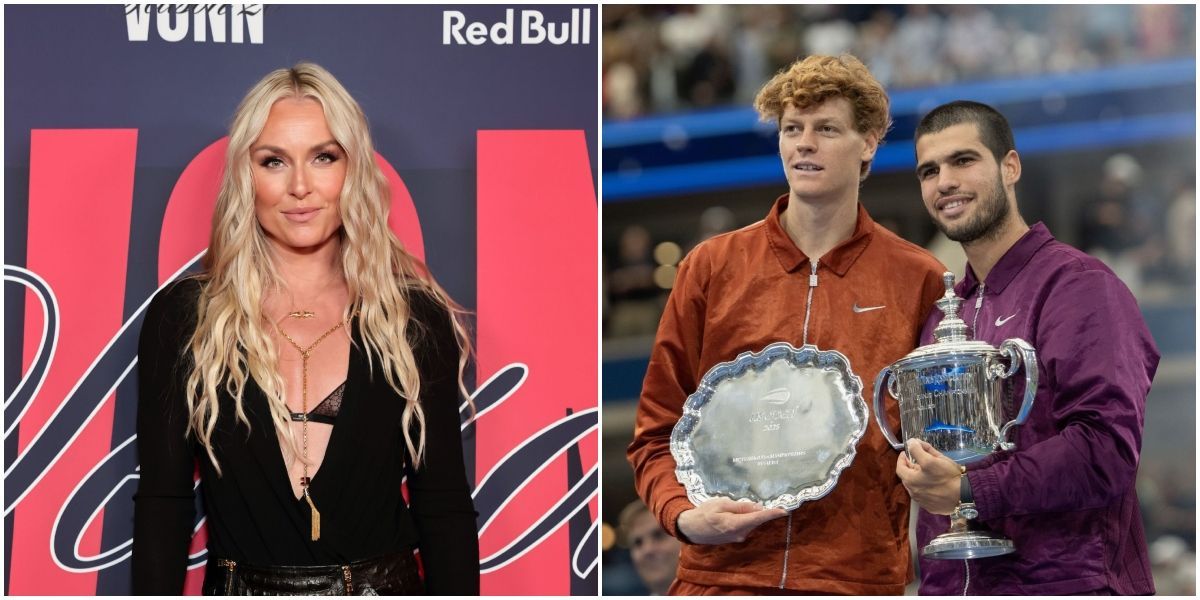 Lindsey Vonn reacts to Jannik Sinner Vs Carlos Alcaraz's match at the US Open Finals