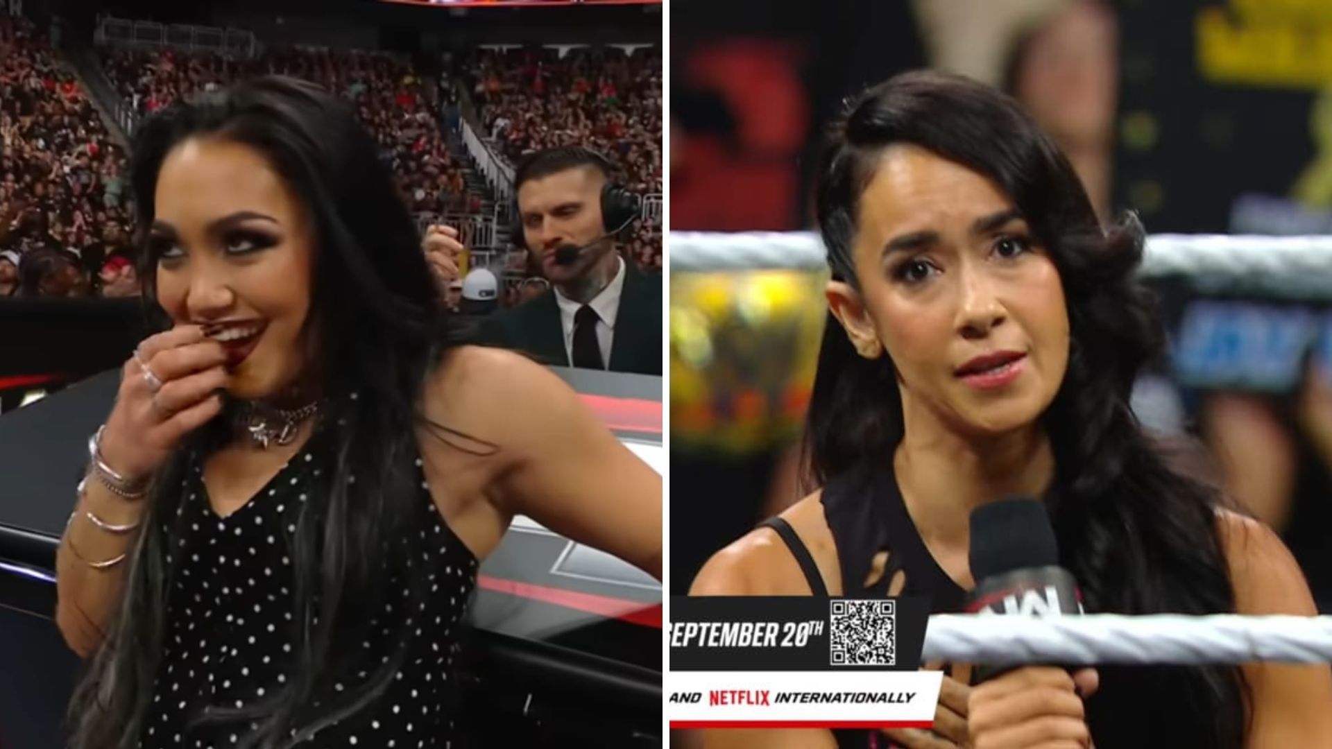 Watch: Roxanne Perez breaks character and reacts to AJ Lee's WWE RAW return after 11 years 