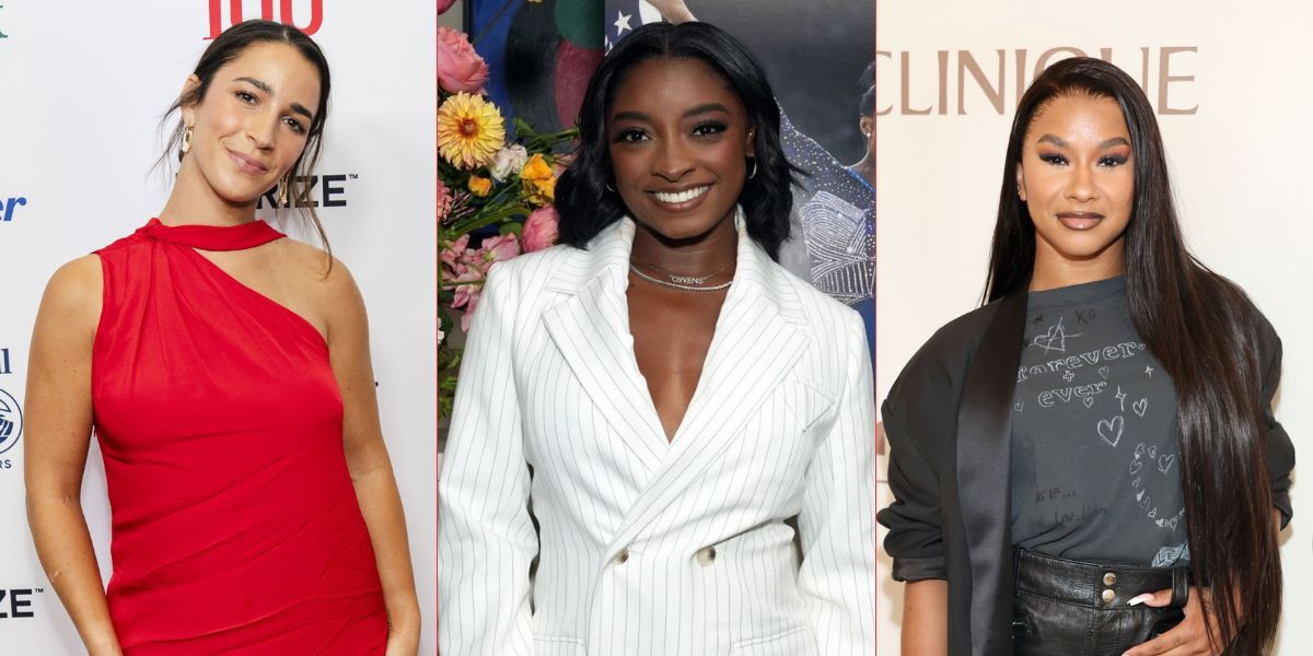 Simone Biles rocks off-shoulder dress as she reunites with Aly Raisman, Jordan Chiles and others at a luxury watch brand's 150th anniversary event