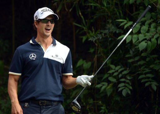 Adam Scott prepares to tee off at the 15th hole in Dongguan, China Adam Scott prepares to tee off at the 15th hole in Dongguan, China