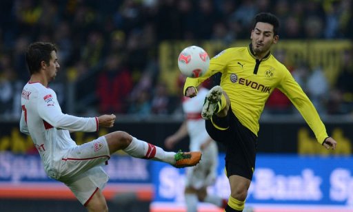 Stuttgart's striker Martin Harnik (L) and Dortmund's midfielder Ilkay Guendogan fight for the ball Stuttgart's striker Martin Harnik (L) and Dortmund's midfielder Ilkay Guendogan fight for the ball