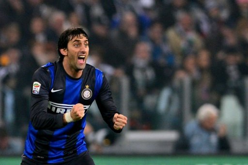 Inter Milan's forward Diego Milito celebrates after scoring a penalty Inter Milan's forward Diego Milito celebrates after scoring a penalty