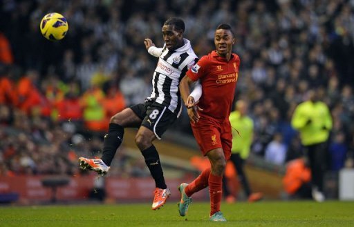 Newcastle United's Vurnon Anita (L) vies with Liverpool's Raheem Sterling (R) Newcastle United's Vurnon Anita (L) vies with Liverpool's Raheem Sterling (R)