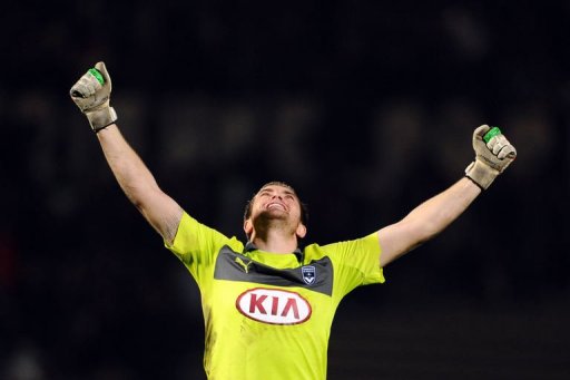 Bordeaux' goalkeeper French Cedric Carrasso reacts after his team scored a goal Bordeaux' goalkeeper French Cedric Carrasso reacts after his team scored a goal