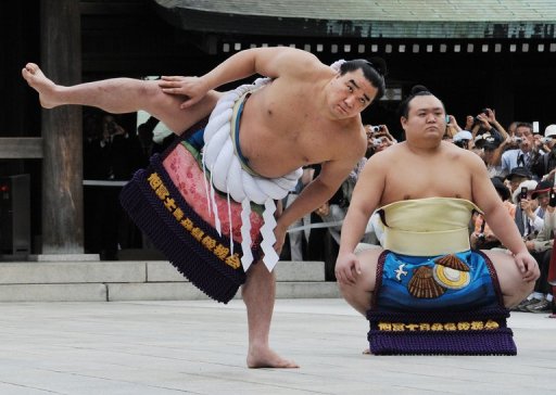 Mongolian wrestler Harumafuji (left) was promoted to the highest rank 'of yokozuna' in September Mongolian wrestler Harumafuji (left) was promoted to the highest rank 'of yokozuna' in September