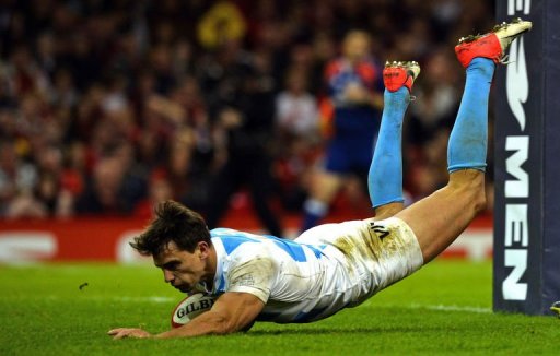 Argentina's wing Juan Imhoff scores a try Argentina's wing Juan Imhoff scores a try