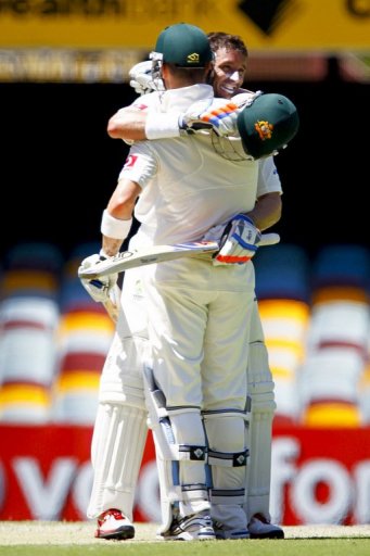 Michael Hussey's innings was the fifth century of the Gabba Test and he shared a 228-run stand with Michael Clarke Michael Hussey's innings was the fifth century of the Gabba Test and he shared a 228-run stand with Michael Clarke