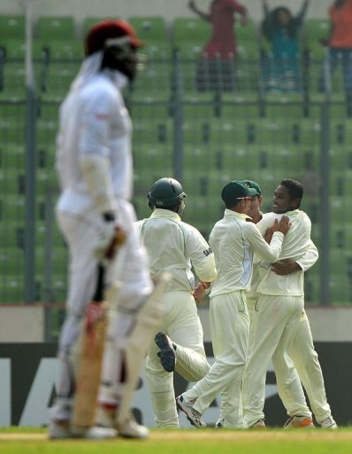 Bangladesh spinner Sohag Gazi (R) took two key wickets and a good catch against West Indies today Bangladesh spinner Sohag Gazi (R) took two key wickets and a good catch against West Indies today