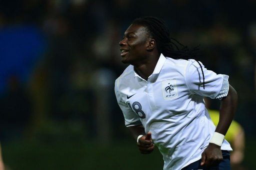 France's Bafetimbi Gomis celebrates after scoring France's Bafetimbi Gomis celebrates after scoring