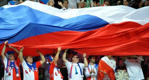Czech fans cheer after Radek Stepanek and Tomas Berdych won thier double tennis match Czech fans cheer after Radek Stepanek and Tomas Berdych won thier double tennis match