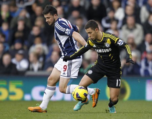Shane Long (L) fired West Brom into an early lead before Eden Hazard (R) levelled just before half-time Shane Long (L) fired West Brom into an early lead before Eden Hazard (R) levelled just before half-time