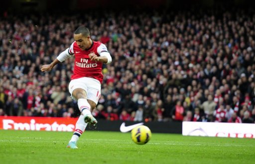 The 23-year-old England international capped victory with Arsenal's fifth goal in injury time Saturday The 23-year-old England international capped victory with Arsenal's fifth goal in injury time Saturday