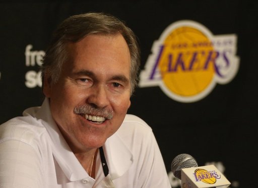 Lakers coach Mike D'Antoni is recovering from knee replacement surgery earlier this month and is still on crutches Lakers coach Mike D'Antoni is recovering from knee replacement surgery earlier this month and is still on crutches