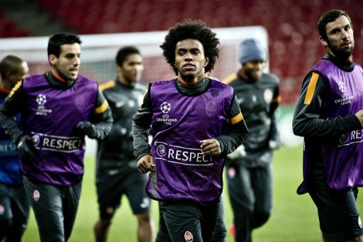 Shaktar Donetsk players train at Parken Stadium in Copenhagen Shaktar Donetsk players train at Parken Stadium in Copenhagen