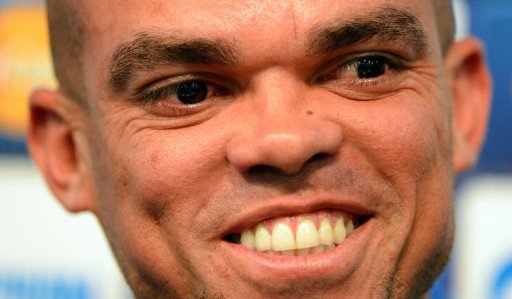 Real Madrid's Pepe attends a press conference at the Etihad stadium Real Madrid's Pepe attends a press conference at the Etihad stadium