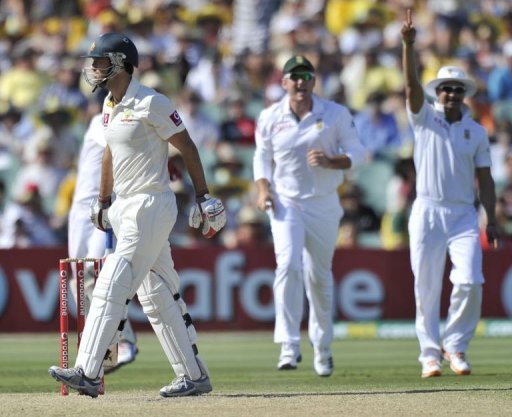 At the close Australia were 111-5 with first innings double centurion Michael Clarke on nine and Mike Hussey on five At the close Australia were 111-5 with first innings double centurion Michael Clarke on nine and Mike Hussey on five
