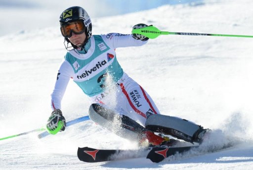 Kathrin Zettel of Austria clears a gate during the first run of the women's World Cup slalom Kathrin Zettel of Austria clears a gate during the first run of the women's World Cup slalom