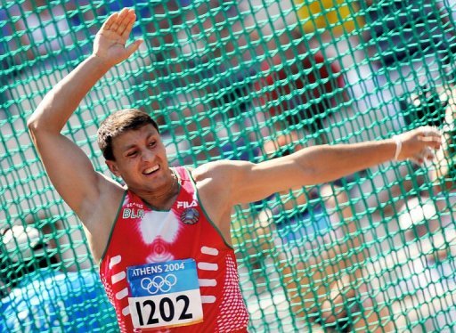 Ivan Tikhon of Belarus competes in the men's hammer throw qualification during the 2004 Olympic Games Ivan Tikhon of Belarus competes in the men's hammer throw qualification during the 2004 Olympic Games