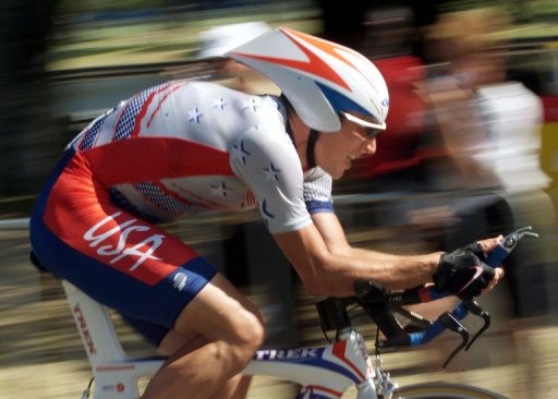 American Lance Armstrong races to win the bronze medal in the men's individual time trial American Lance Armstrong races to win the bronze medal in the men's individual time trial