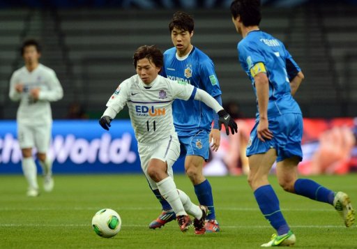 Hisato Sato (centre) scored twice as Hiroshima beat Ulsan Hyundai in the Club World Cup today Hisato Sato (centre) scored twice as Hiroshima beat Ulsan Hyundai in the Club World Cup today