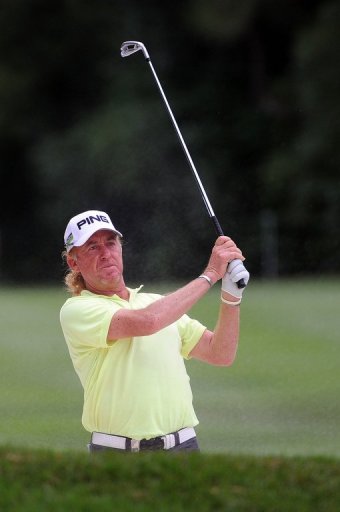 Miguel Angel Jimenez of Spain plays a shot out of a bunker at the UBS Hong Kong Open on November 17, 2012 Miguel Angel Jimenez of Spain plays a shot out of a bunker at the UBS Hong Kong Open on November 17, 2012